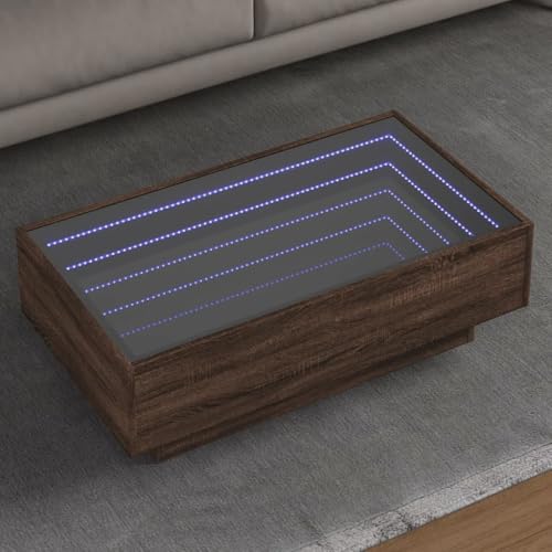 HETFTJN LED-Couchtisch Braun Eichen-Optik 90x50x30 cm mit RGB-Beleuchtung und Infinity-Spiegel – Robuster Holzwerkstoff, vielseitig als Beistelltisch oder Kaffeetisch von HETFTJN