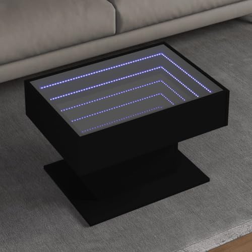 HETFTJN LED-Couchtisch Schwarz 70x50x45 cm Holzwerkstoff mit RGB-LED-Beleuchtung und Infinity-Spiegel – Moderner Beistelltisch für Wohnzimmer und Schlafzimmer von HETFTJN