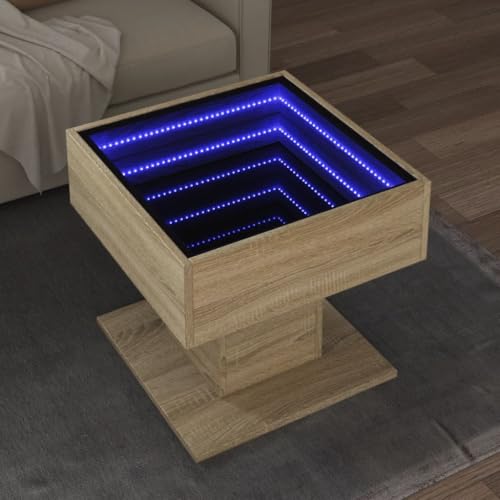 HETFTJN LED-Couchtisch Sonoma Eiche 50x50x45 cm mit RGB-LED-Beleuchtung und Infinity-Spiegel - Robuster Holzwerkstoff, moderner Beistelltisch für Wohnzimmer und Schlafzimmer HETFTJN LED-Couchtisch Sonoma Eiche 50x50x45 cm mit RGB-LED-Beleuchtung und Infinity-Spiegel - Robuster Holzwerkstoff, moderner Beistelltisch für Wohnzimmer und Schlafzimmer von HETFTJN