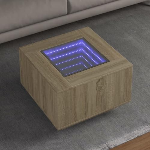 HETFTJN LED-Couchtisch Sonoma-Eiche 60x60x40 cm mit RGB-LED-Beleuchtung und Infinity-Spiegel - Robuster Holzwerkstoff, vielseitig als Beistelltisch, Nachttisch oder Wohnzimmertisch von HETFTJN