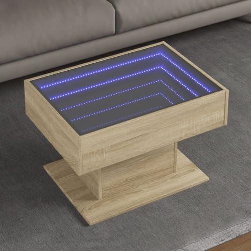 HETFTJN LED-Couchtisch Sonoma Eiche 70x50x45 cm Holzwerkstoff mit RGB-LED-Beleuchtung, Infinity-Spiegel & USB-Anschluss – Moderner Beistelltisch für Wohnzimmer, Schlafzimmer & Flur HETFTJN LED-Couchtisch Sonoma Eiche 70x50x45 cm Holzwerkstoff mit RGB-LED-Beleuchtung, Infinity-Spiegel & USB-Anschluss – Moderner Beistelltisch für Wohnzimmer, Schlafzimmer & Flur von HETFTJN
