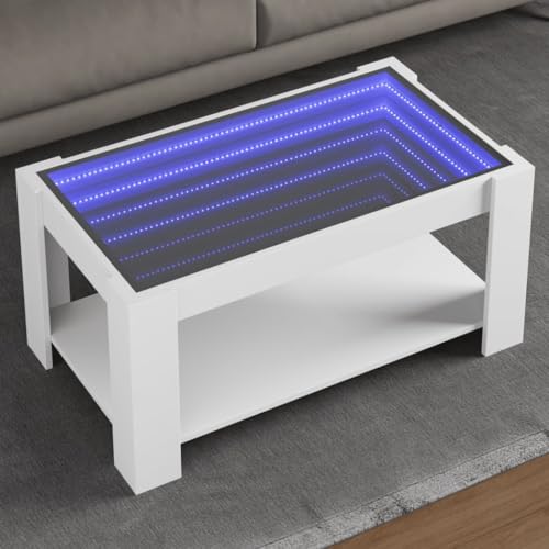HETFTJN LED-Couchtisch Weiß 93x53x45 cm Holzwerkstoff mit RGB-LED-Beleuchtung und Infinity-Spiegel - Moderner Beistelltisch für Wohnzimmer und Schlafzimmer HETFTJN LED-Couchtisch Weiß 93x53x45 cm Holzwerkstoff mit RGB-LED-Beleuchtung und Infinity-Spiegel - Moderner Beistelltisch für Wohnzimmer und Schlafzimmer von HETFTJN