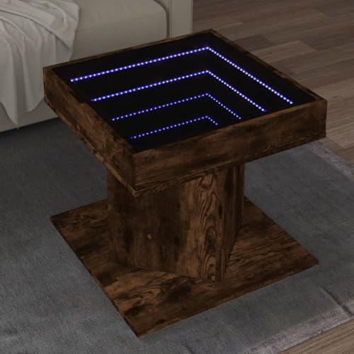 HETFTJN LED-Infinity Couchtisch aus Holzwerkstoff und Glas in Räuchereiche mit RGB-Beleuchtung, robuster Tischplatte und USB-Anschluss, perfekt für Wohnzimmer, Schlafzimmer und Flur HETFTJN LED-Infinity Couchtisch aus Holzwerkstoff und Glas in Räuchereiche mit RGB-Beleuchtung, robuster Tischplatte und USB-Anschluss, perfekt für Wohnzimmer, Schlafzimmer und Flur von HETFTJN