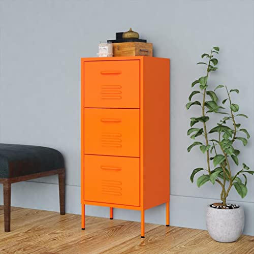 HETFTJN Lagerschrank Orange 42,5x35x101,5 cm Stahlschrank mit 3 Schubladen Kugelgelagerte Schienen & Nivellierer für Küche Garten und Werkstatt von HETFTJN