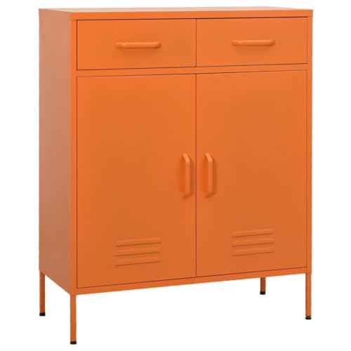 HETFTJN Lagerschrank Orange 80x 35 x 101 5 cm Stahlschrank mit 2 Türen und 2 Schubladen für Aufbewahrung im Wohnzimmer Büro oder Garten von HETFTJN