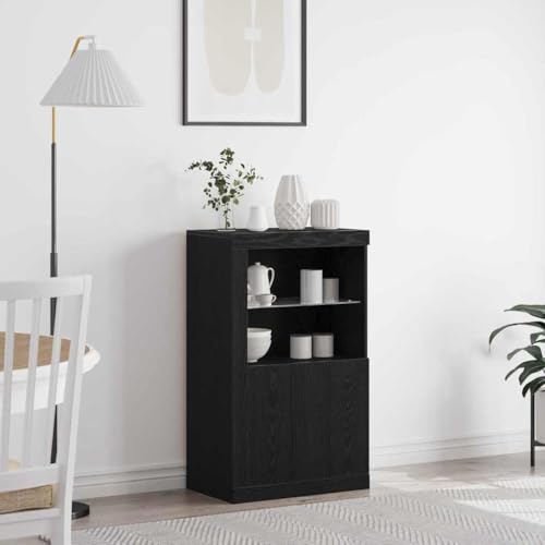 HETFTJN Moderner Schrank aus massiver Eiche mit LED-Beleuchtung 60,5x37x100 cm Schwarz Matt Stauraum Möbel für Wohnzimmer und Büro von HETFTJN