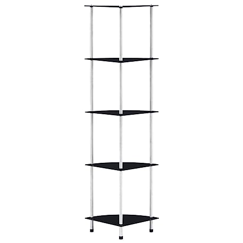 HETFTJN Modernes Glasregal mit 5 Ablagen aus gehärtetem Glas und Edelstahl 30x30x130 cm Schwarz Stilvolles Multifunktionsregal für Wohnzimmer Büro und Bad HETFTJN Modernes Glasregal mit 5 Ablagen aus gehärtetem Glas und Edelstahl 30x30x130 cm Schwarz Stilvolles Multifunktionsregal für Wohnzimmer Büro und Bad von HETFTJN
