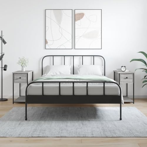 HETFTJN Nachttisch 2er Set Grau Sonoma 30x60x60 cm Modernes Schlafzimmer Sideboard aus Holzwerkstoff mit Eisenrahmen Verstellbare Beine & Viel Stauraum für Wohnzimmer Schlafzimmer Flur von HETFTJN