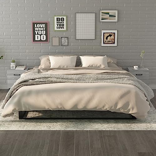 HETFTJN Nachttisch 2er Set Grau Sonoma 40x35x47,5 cm aus Holzwerkstoff und Metall, Moderne Kommode mit 2 geräumigen Schubladen, robuster Beistelltisch für Schlafzimmer und Wohnbereich von HETFTJN