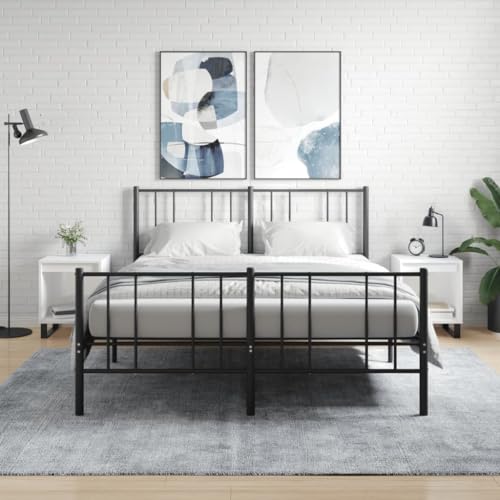 HETFTJN Nachttisch 2er Set Hochglanz Weiß 40x35x50 cm aus Holzwerkstoff mit Metallbeinen Modernes Design Stauraum & Stabilität für Schlafzimmer Wohnzimmer Flur von HETFTJN