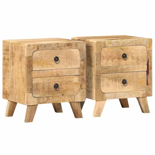 HETFTJN Nachttisch 2er Set Massiv Mangoholz 40x32x46 cm, Raues Nachtkästchen mit Stauraum & Holzbeinen, Moderner Beistelltisch fürs Schlafzimmer, Kleiner Nachtschrank für Bett, Wohnzimmer & Flur HETFTJN Nachttisch 2er Set Massiv Mangoholz 40x32x46 cm, Raues Nachtkästchen mit Stauraum & Holzbeinen, Moderner Beistelltisch fürs Schlafzimmer, Kleiner Nachtschrank für Bett, Wohnzimmer & Flur von HETFTJN