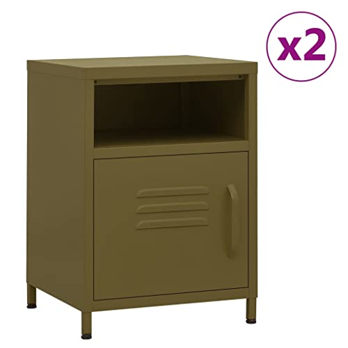 HETFTJN Nachttisch 2er Set Olivgrün 35x35x51 cm aus Stahl Modernes Schlafzimmer Sideboard mit Tür und offenem Fach Schmal und Robust für Bedroom Wohnzimmer Flur HETFTJN Nachttisch 2er Set Olivgrün 35x35x51 cm aus Stahl Modernes Schlafzimmer Sideboard mit Tür und offenem Fach Schmal und Robust für Bedroom Wohnzimmer Flur von HETFTJN