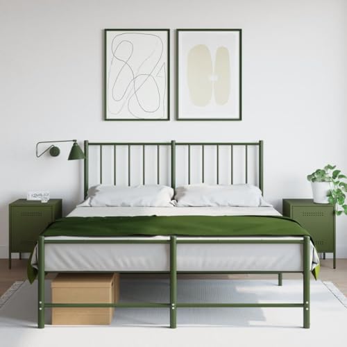 HETFTJN Nachttisch 2er Set Olivgrün 36x39x50,5 cm Stahl Nachtkasten mit Schublade Modernes Industriedesign Robuster Beistelltisch für Schlafzimmer Wohnzimmer Büro von HETFTJN