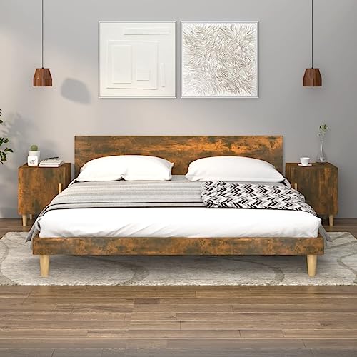 HETFTJN Nachttisch 2er Set Räuchereiche 40x40x50 cm Nachtkommode mit Tür Modernes Sideboard Schlafzimmer aus Holzwerk Stauraum für Bücher & Nachtschrank schmal für Schlafzimmer von HETFTJN