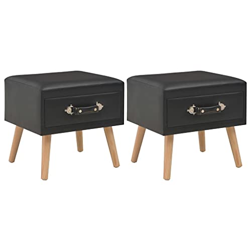 HETFTJN Nachttisch 2er Set Schwarz 40x35x40 cm Modernes Design aus Kunstleder & massiver Kiefer Beistelltisch mit Schublade platzsparend für Schlafzimmer Wohnzimmer Flur von HETFTJN