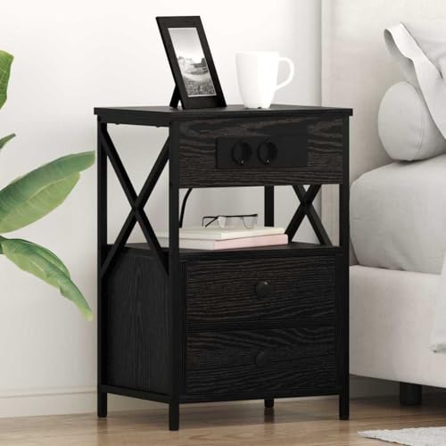 HETFTJN Nachttisch 2er Set Schwarze Eiche 40x31x60 cm aus Holzwerkstoff mit Stahlrahmen Modernes schmales Design mit Stauraum Kommoden-Ästhetik für Schlafzimmer Wohnzimmer HETFTJN Nachttisch 2er Set Schwarze Eiche 40x31x60 cm aus Holzwerkstoff mit Stahlrahmen Modernes schmales Design mit Stauraum Kommoden-Ästhetik für Schlafzimmer Wohnzimmer von HETFTJN