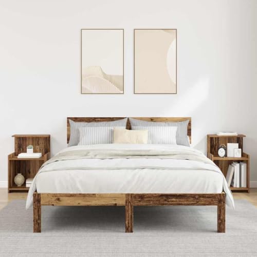 HETFTJN Nachttisch 2er Set aus Holzwerkstoff 40x35x60 cm rustikaler Braun Kommode mit geräumigem Regal Robuste Beistelltische für Schlafzimmer Flur und Wohnzimmer von HETFTJN