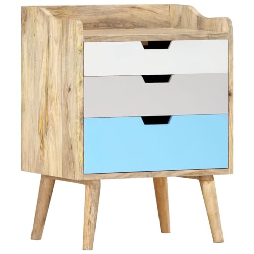 HETFTJN Nachttisch 47x35x63 cm Massivholz Mango DREI Schubladen Braun Mehrfarbig Handgefertigt Modernes Design Robuste Langlebige Schlafzimmer Kommode für Schlafzimmer Wohnzimmer Flur von HETFTJN