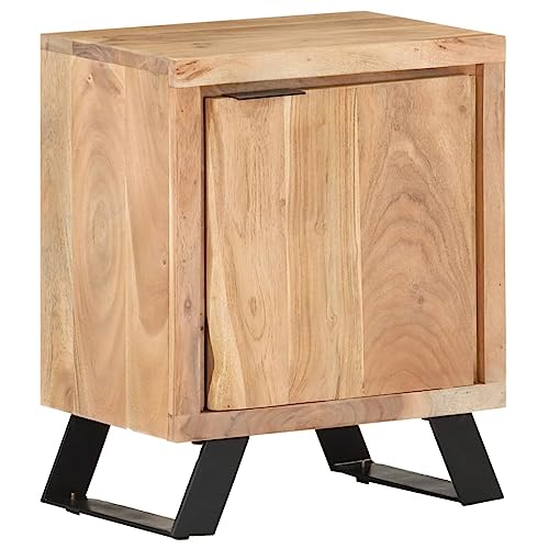 HETFTJN Nachttisch Akazie Massivholz 40x30x50 cm mit Naturkanten und Stahlbeinen Modernes Design Robuste & Langlebige Kommode für Schlafzimmer Wohnzimmer Flur von HETFTJN
