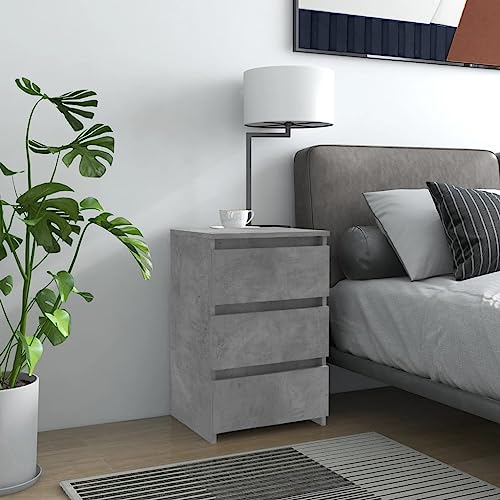 HETFTJN Nachttisch Betongrau 40x35x62,5 cm aus Holzwerkstoff mit 3 Schubladen Modernes Design Robuste Kommode mit Stauraum Nachtkommode for Schlafzimmer Wohnzimmer Flur von HETFTJN