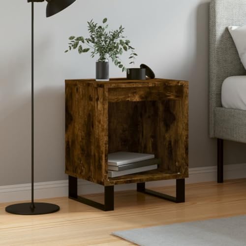 HETFTJN Nachttisch Räuchereiche 40x35x50 cm aus Holzwerkstoff mit Metallbeinen, Modernes Nightstand mit Stauraum, stabile Beistelltisch-Kommode für Schlafzimmer & Wohnzimmer von HETFTJN