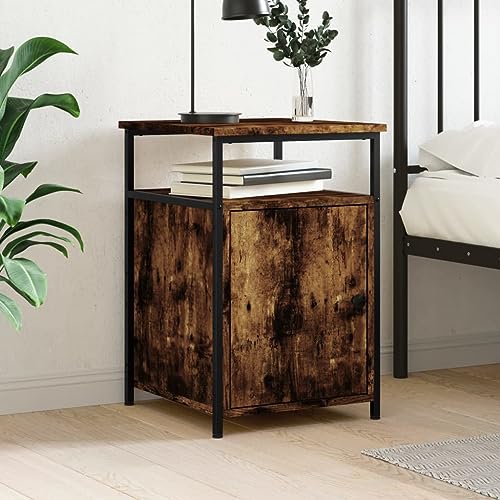 HETFTJN Nachttisch Räuchereiche 40x42x60 cm Modernes Sideboard mit Eisenrahmen & Verstellbaren Beinen Robuste Kommode mit Stauraum für Schlafzimmer Wohnzimmer Flur von HETFTJN