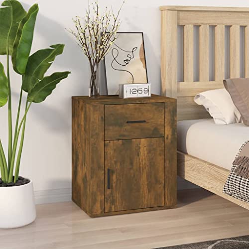 HETFTJN Nachttisch Räuchereiche 50x36x60 cm Holzwerkstoff Modernes Design mit Schublade und Tür Robuste Konstruktion Kommode Beistelltisch für Schlafzimmer Wohnzimmer Flur von HETFTJN
