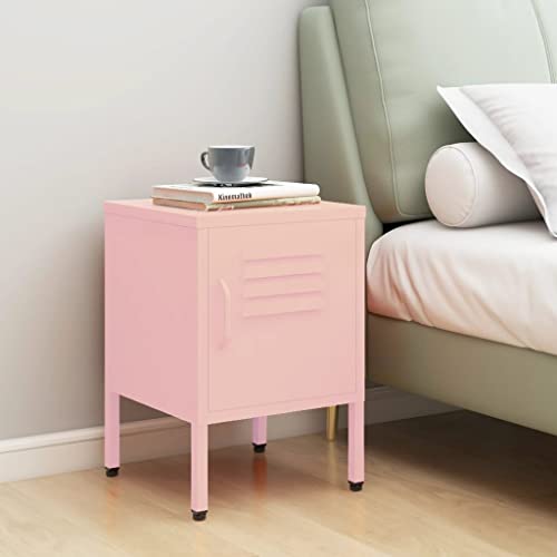 HETFTJN Nachttisch Rosa 35x35x51 cm aus Stahl mit Schloss und verstellbarem Regal Modernes Lila Metall Nightstand für Schlafzimmer Flur und Wohnzimmer von HETFTJN