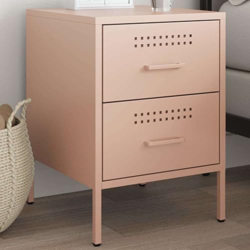 HETFTJN Nachttisch Rosa 36x39x50,5 cm aus Stahl Modernes Industrie Design mit 2 Schubladen Robuster Beistelltisch platzsparend für Schlafzimmer Wohnzimmer Büro von HETFTJN