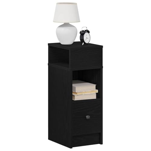 HETFTJN Nachttisch Schwarz 25x31x66 cm Modernes Holz-Nachtkästchen mit Schublade und 2 Fächern Stauraum Robuste Holzwerkstoff-Kommode für Schlafzimmer & Flur von HETFTJN
