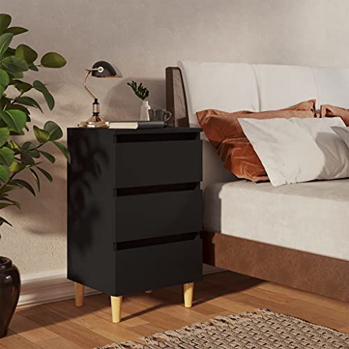 HETFTJN Nachttisch Schwarz 40x35x69 cm mit Eukalyptus-Holzbeinen 3 geräumige Schubladen Modernes skandinavisches Design Robuster Nachtkasten für Schlafzimmer Wohnzimmer Flur von HETFTJN