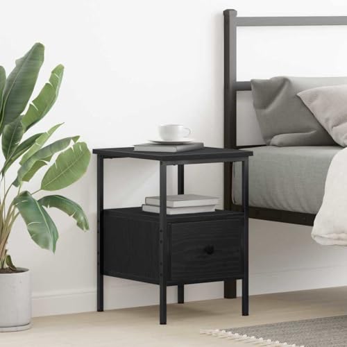 HETFTJN Nachttisch Schwarz Eiche 34x36x50 cm Modernes Design aus Engineered Wood mit Schublade Robuste Bauweise für kleine Räume Beistelltisch Schlafzimmer von HETFTJN