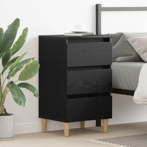HETFTJN Nachttisch Schwarz Eiche 40x35x69 cm aus MDF mit 3 Schubladen Modernes Minimal Design Robuster Kleiner Beistelltisch für Schlafzimmer Wohnzimmer und Flur von HETFTJN