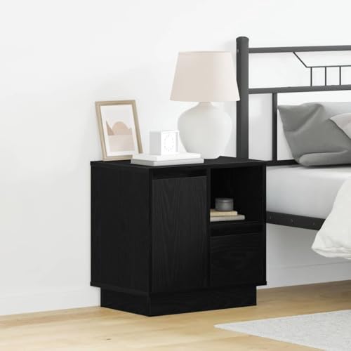 HETFTJN Nachttisch Schwarz Eiche 50x34,5x50 cm Modernes 2er Set mit USB Ladefunktion und Schublade Platzsparender Beistelltisch mit praktischem Stauraum für Schlafzimmer von HETFTJN