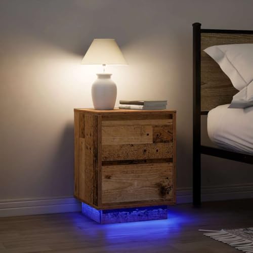HETFTJN Nachttisch Set 2er Altholz 38x34x50 cm mit RGB LED Beleuchtung Schlafzimmer Kommode klein Modernes Design Robust & Stauraumreich für Bedroom Wohnzimmer Flur von HETFTJN