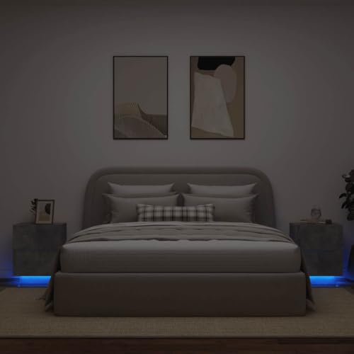 HETFTJN Nachttisch Set 2er Betongrau 45x40x55 cm Holzwerkstoff mit RGB LED und 2 Schubladen Modernes Design & Stauraum für Schlafzimmer Wohnzimmer Flur von HETFTJN
