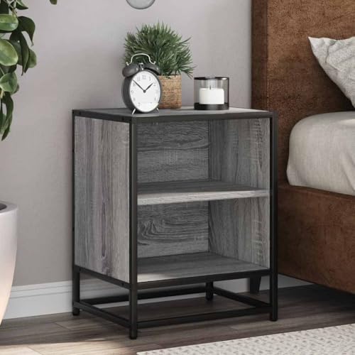 HETFTJN Nachttisch Set 2er Grau Sonoma 40x31x50 cm aus Holzwerkstoff und Metall Robuste Beistelltisch Kommode mit 2 Ebenen Modernes Sideboard für Schlafzimmer Wohnzimmer Flur von HETFTJN