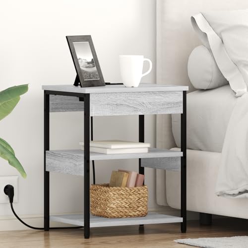 HETFTJN Nachttisch Set 2er Grau Sonoma 41x31x51 cm aus MDF Modernes Schlafzimmer Nachtschrank mit Steckdose & USB Kleiner Beistelltisch Nachtkasten für Schlafzimmer Wohnzimmer von HETFTJN