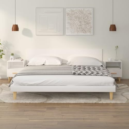 HETFTJN Nachttisch Set 2er Hochglanz-weiß 40x35x47 cm aus Holzwerkstoff und massivem Eukalyptus Modernes Design Stauraumkommode für Schlafzimmer Wohnzimmer Flur von HETFTJN