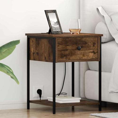 HETFTJN Nachttisch Set 2er Räuchereiche 42x41x56 cm Modernes Design mit robuster Stahlunterkonstruktion und praktischen Schubladen Stilvolle Schlafzimmer Kommode für Bedroom Wohnzimmer und Flur von HETFTJN