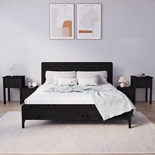 HETFTJN Nachttisch Set 2er Schwarz 79,5x38x65,5 cm Massivholz Kiefer mit Schublade und Tür Modernes Schlafzimmer Sideboard flexibel montierbar für Wohn und Schlafzimmer von HETFTJN