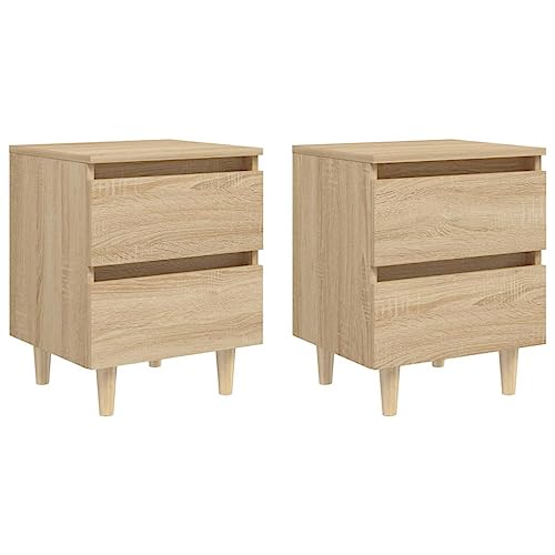HETFTJN Nachttisch Set 2er Sonoma-Eiche 40x35x50cm mit Kiefernholz Beinen Modernes Design Robuste Kommode für Schlafzimmer Wohnzimmer Flur von HETFTJN