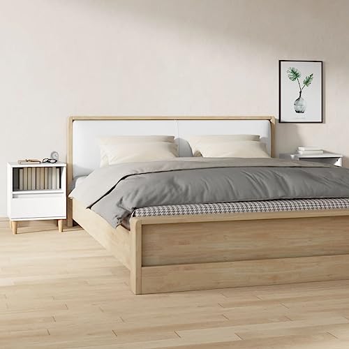 HETFTJN Nachttisch Set 2er Weiß 40x35x50 cm Massivholzbeine Modernes Schlafzimmer Sideboard mit Schublade und Fach Robuste Holzwerkstoff Oberfläche Nachttische für Schlafzimmer Wohnzimmer Flur von HETFTJN