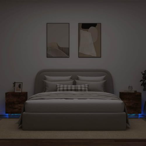 HETFTJN Nachttisch Set 2er mit RGB LED 45x40x55 cm Räuchereiche Holzwerkstoff Modernes Schlafzimmer Sideboard für kleine Räume im Wohnzimmer Schlafzimmer HETFTJN Nachttisch Set 2er mit RGB LED 45x40x55 cm Räuchereiche Holzwerkstoff Modernes Schlafzimmer Sideboard für kleine Räume im Wohnzimmer Schlafzimmer von HETFTJN
