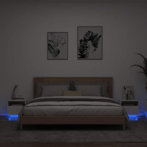 HETFTJN Nachttisch Set mit RGB LED Beleuchtung Weiß 40x39x37 cm Modernes Holzwerkstoff Nachtkommode mit viel Stauraum für Schlafzimmer Wohnzimmer Flur von HETFTJN