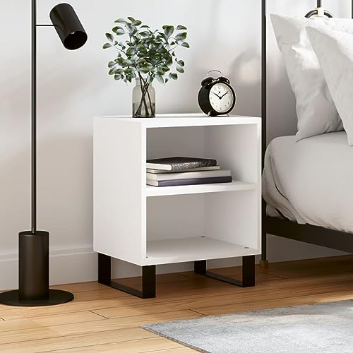 HETFTJN Nachttisch Weiß 40x30x50 cm aus Holzwerkstoff und Eisen Modernes Sideboard Schlafzimmer mit 2 Fächern Starker Tischplatte Robuste Nachtkommode für Schlafzimmer Wohnzimmer von HETFTJN