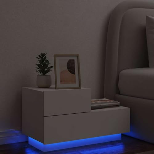 HETFTJN Nachttisch mit RGB LED Kommode Modernes Schlafzimmer Sideboard 70x36x40,5 cm Holzwerkstoff Weiß Nachtkasten mit USB für Schlafzimmer Wohnzimmer Flur von HETFTJN