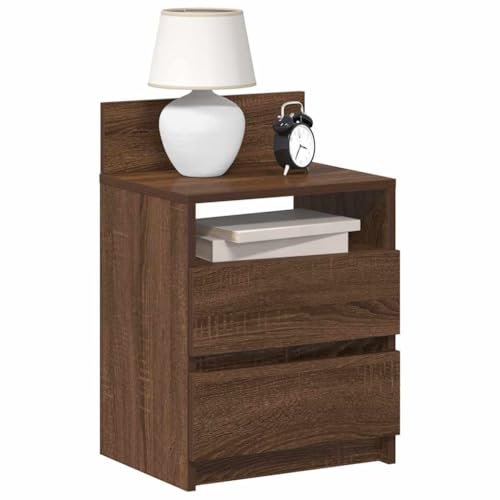 HETFTJN Nachttische 2er Set Braun Eichen-Optik 40x33x60 cm Holzwerkstoff mit 2 Schubladen & offenem Fach, Modernes Schlafzimmer-Design für Bett, Flur und Lounge von HETFTJN