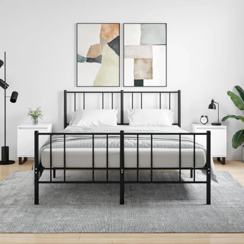 HETFTJN Nachttische 2er Set Hochglanz Weiß 40x30x50 cm Holzwerkstoff mit Eisen Beinen Modernes schmales Sideboard für Schlafzimmer Wohnzimmer und Flur von HETFTJN