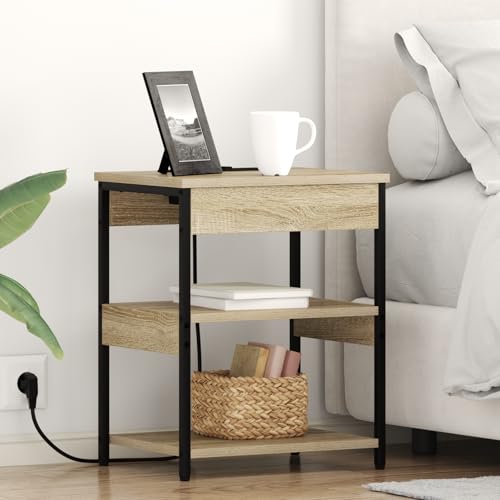 HETFTJN Nachttische 2er Set Modern Sonoma Eiche 41 x 31 x 51 cm Holzwerkstoff mit Steckdose & USB Slim Nachtschrank klein für Schlafzimmer Wohnzimmer Flur von HETFTJN